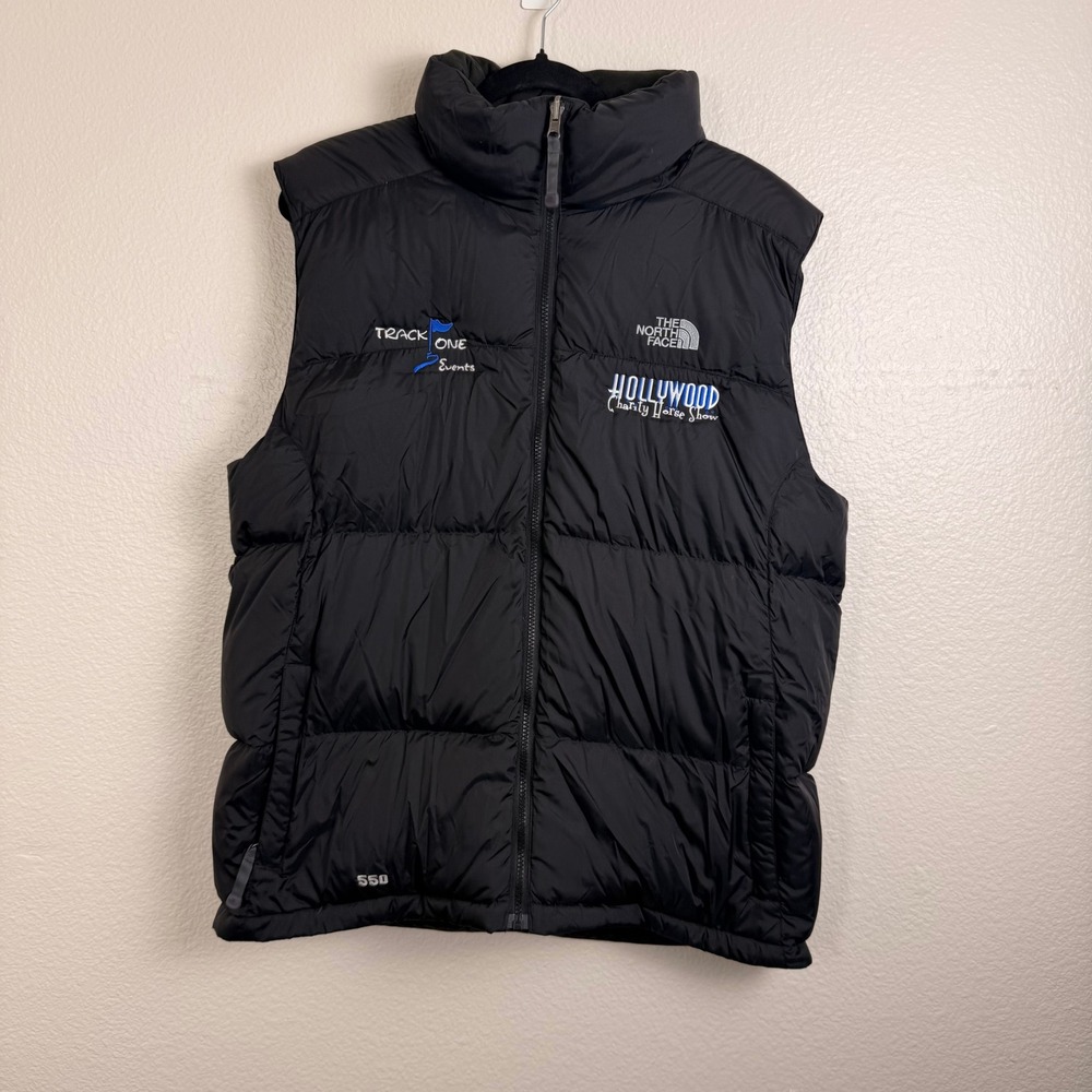 Vtg The North Face Puffer Vest Mens L Black Technical 550 Down Horse Show Logo